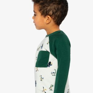 Long Sleeve Raglan T-Shirt Beige Dinosaur Print - Image 3