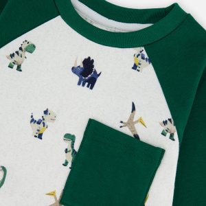 Baby Long Sleeve Raglan T-Shirt Beige Dinosaur Print - Image 3