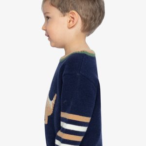 Knit Sweater With Intarsia Dark Blue, Brown And Beige - Image 5