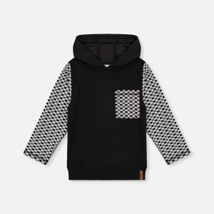 Colorblock Hooded Top With Chest Pocket Black And White - Image 7