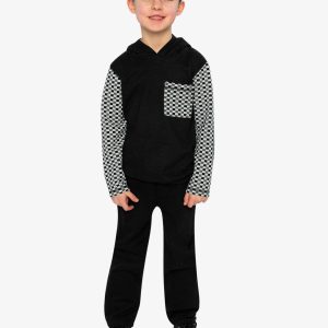 Colorblock Hooded Top With Chest Pocket Black And White - Image 5