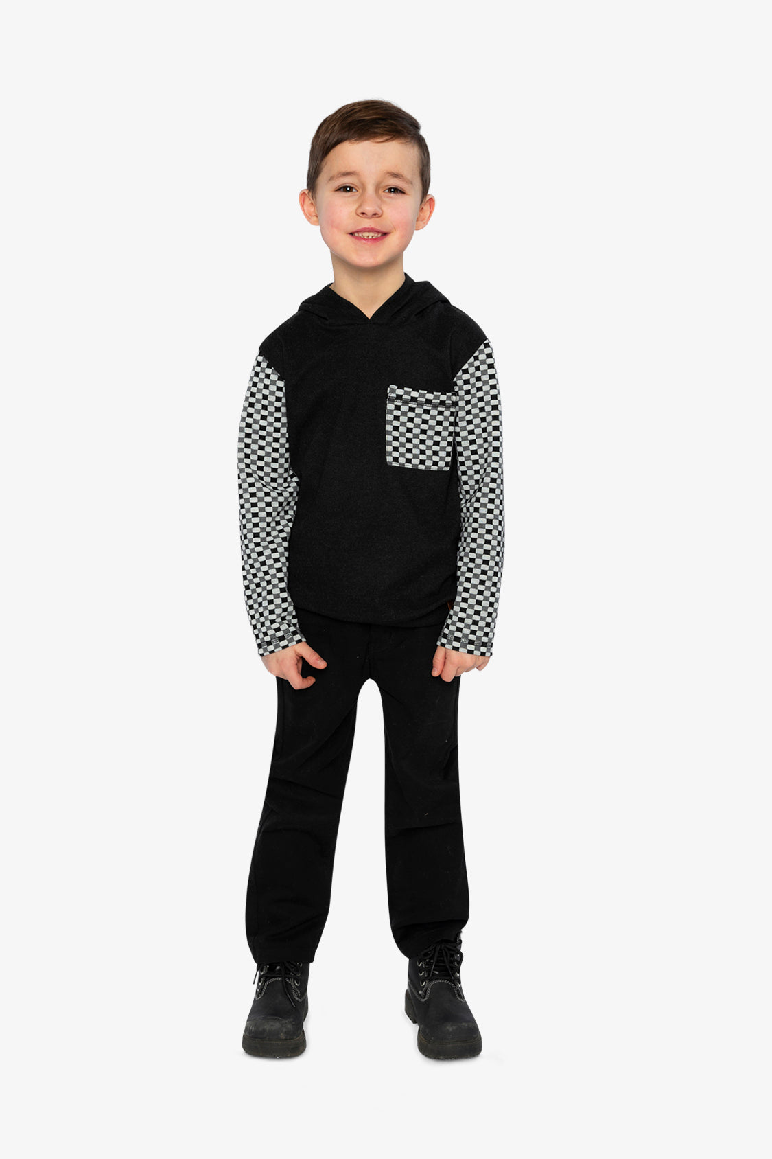 Colorblock Hooded Top With Chest Pocket Black And White - Image 5