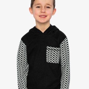 Colorblock Hooded Top With Chest Pocket Black And White - Image 2