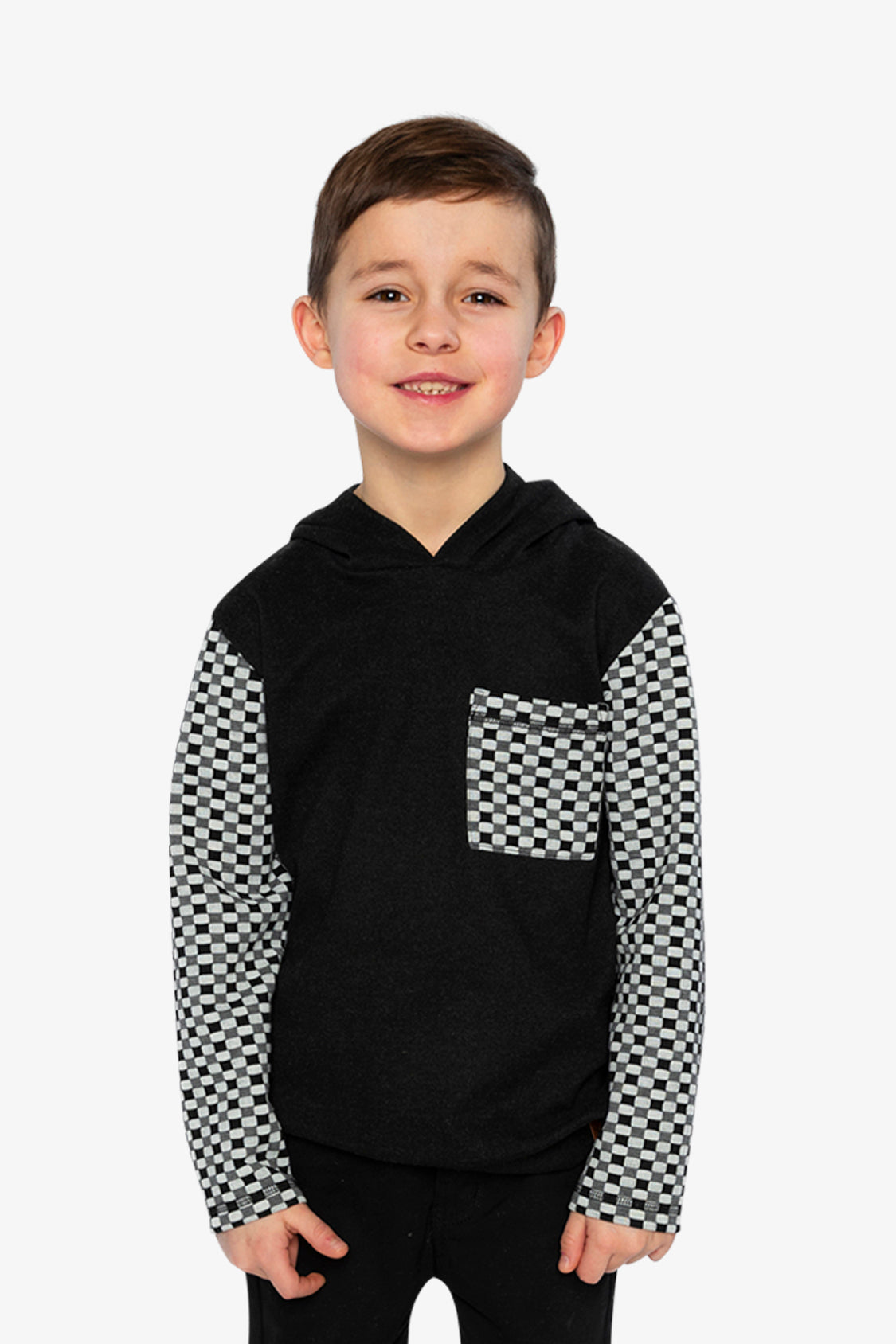 Colorblock Hooded Top With Chest Pocket Black And White - Image 2