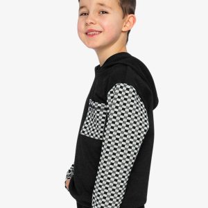 Colorblock Hooded Top With Chest Pocket Black And White - Image 3