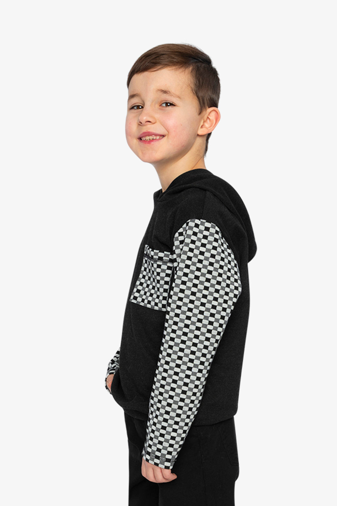 Colorblock Hooded Top With Chest Pocket Black And White - Image 3