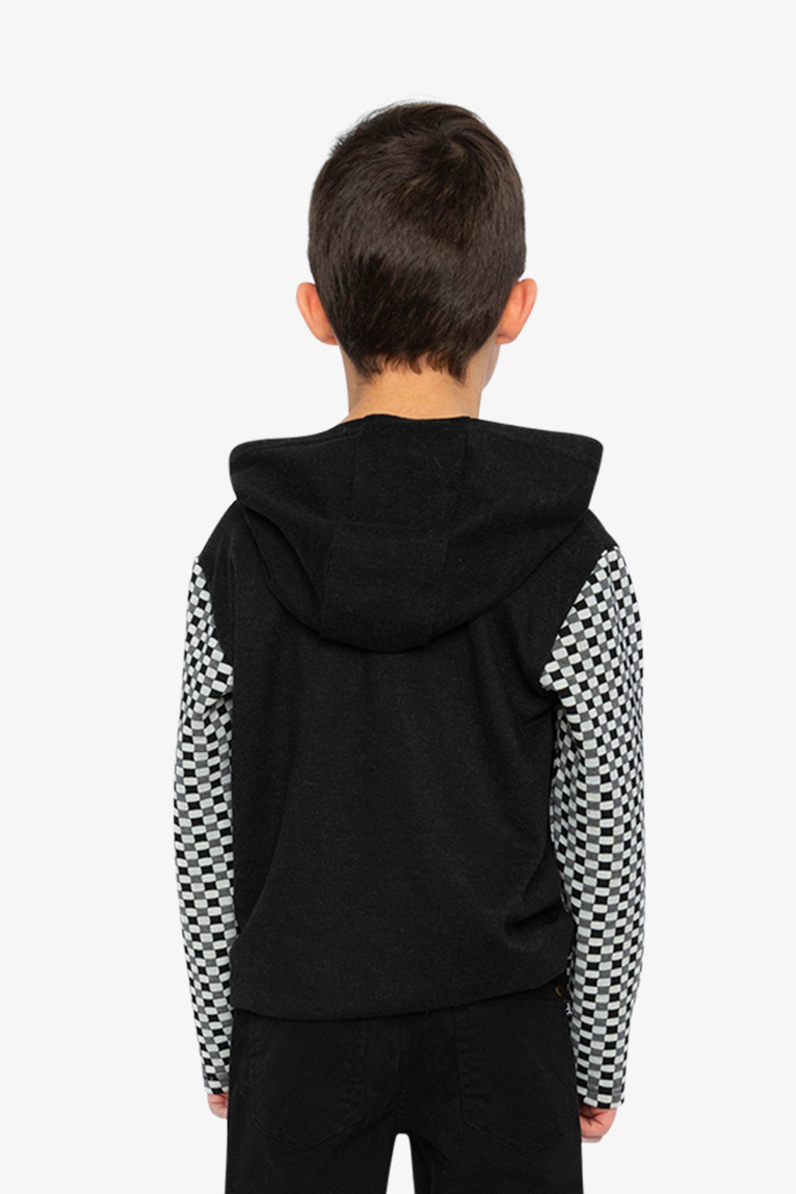 Colorblock Hooded Top With Chest Pocket Black And White - Image 4