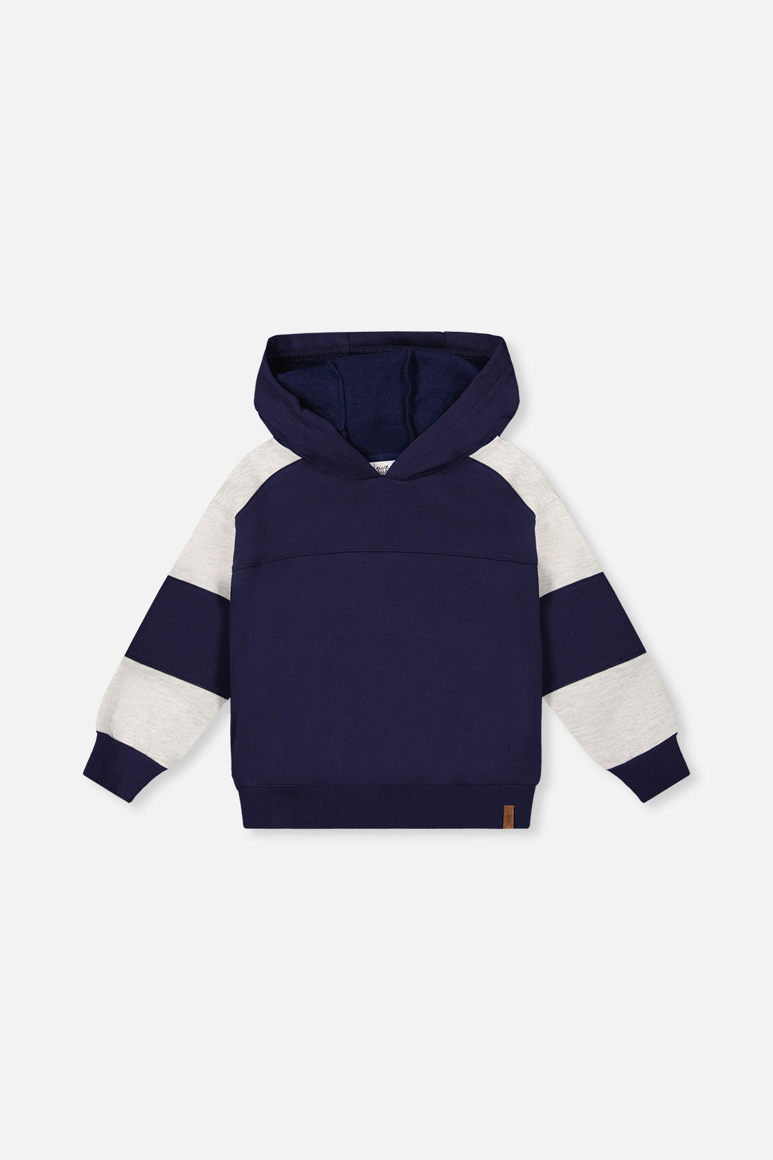 Hooded Striped Fleece Cardigan Dark Blue And Beige - Image 10