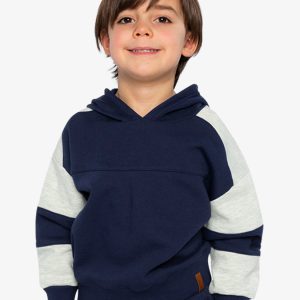 Hooded Striped Fleece Cardigan Dark Blue And Beige - Image 2
