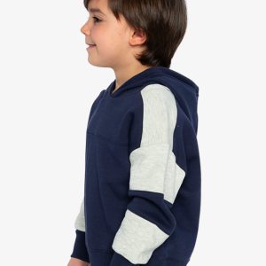 Hooded Striped Fleece Cardigan Dark Blue And Beige - Image 3