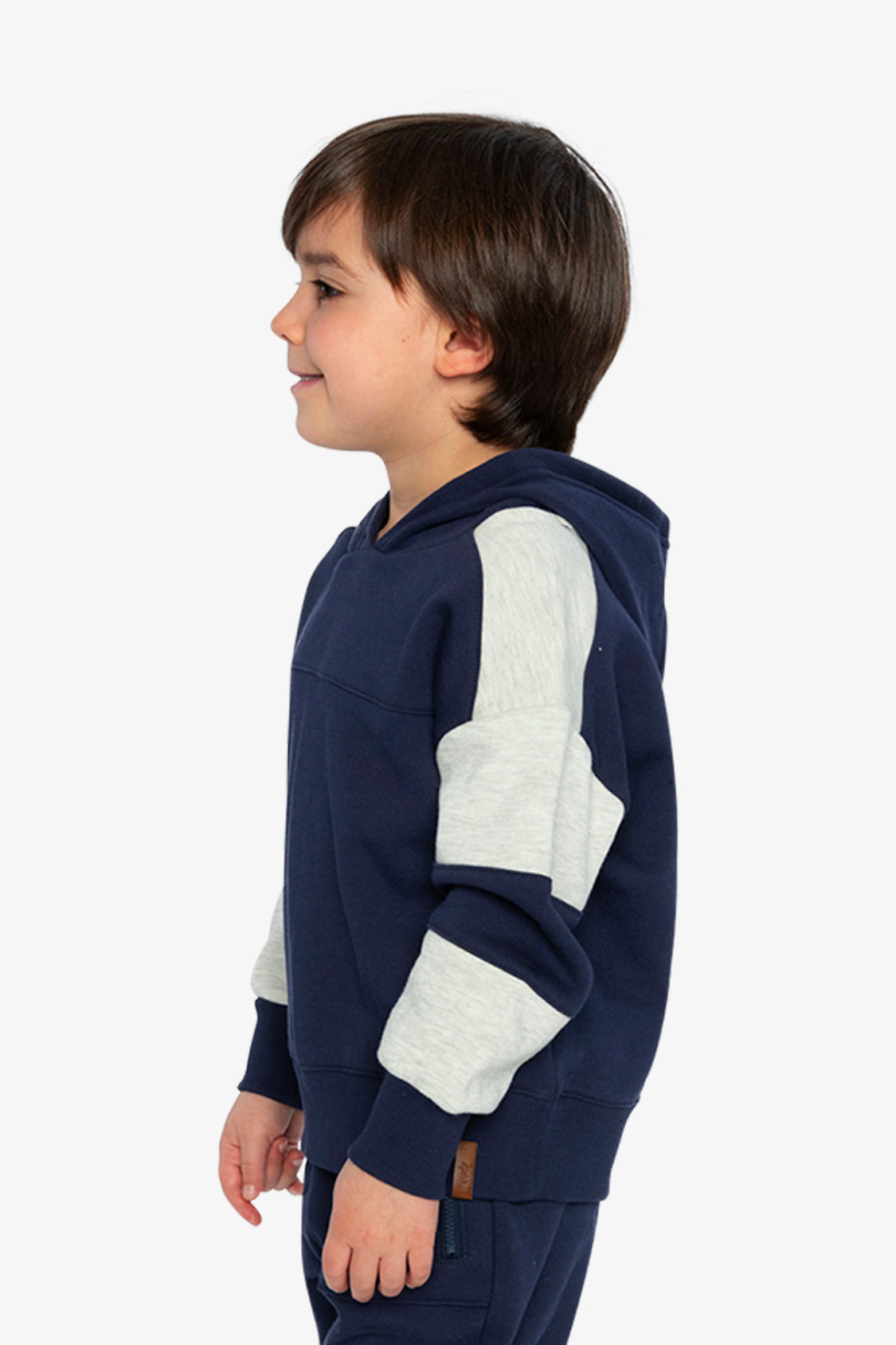 Hooded Striped Fleece Cardigan Dark Blue And Beige - Image 3