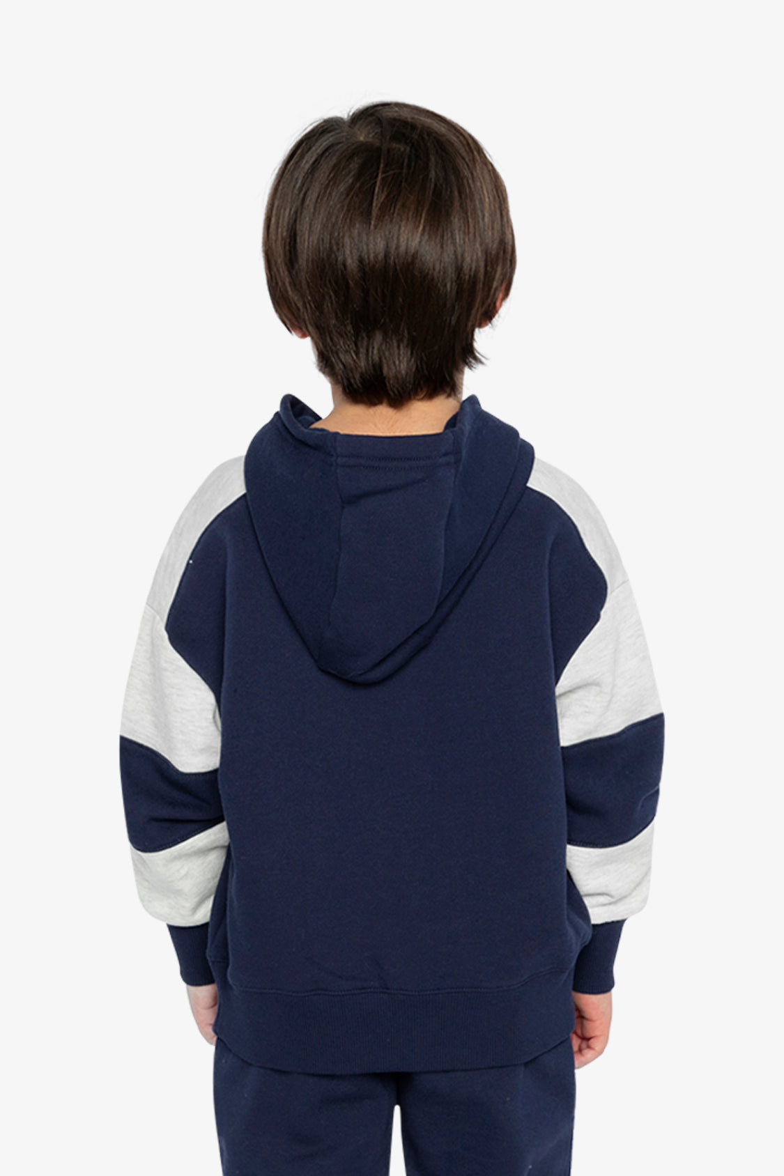 Hooded Striped Fleece Cardigan Dark Blue And Beige - Image 4