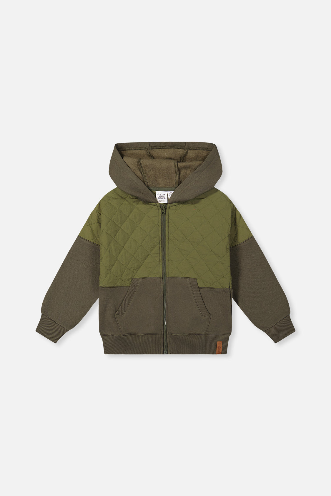 Full Zip Hooded Bi-Material Cardigan Green - Image 6