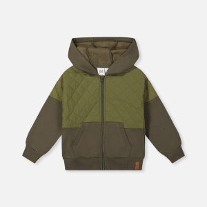 Full Zip Hooded Bi-Material Cardigan Green - Image 12