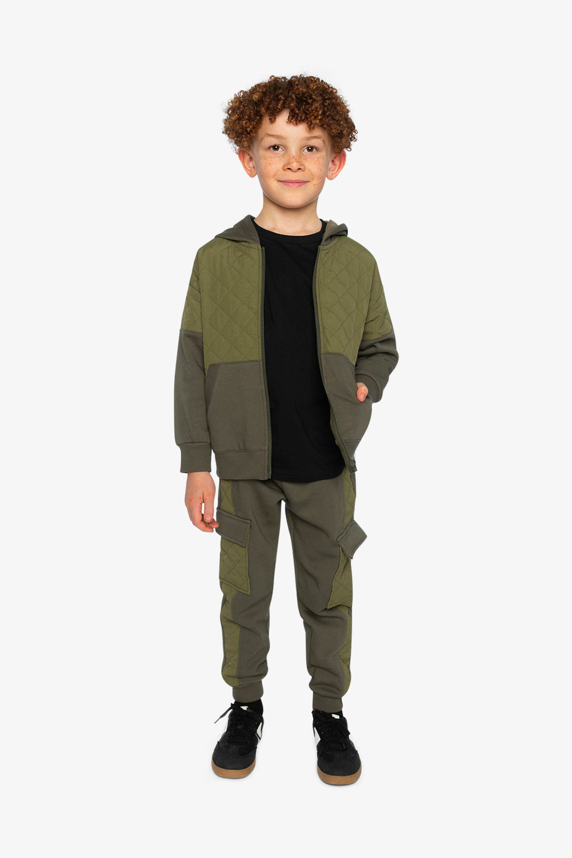 Full Zip Hooded Bi-Material Cardigan Green - Image 5