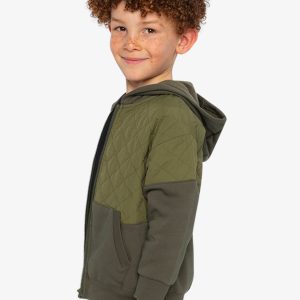 Full Zip Hooded Bi-Material Cardigan Green - Image 3