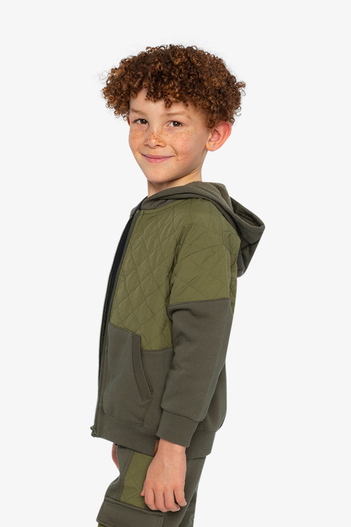 Full Zip Hooded Bi-Material Cardigan Green - Image 3