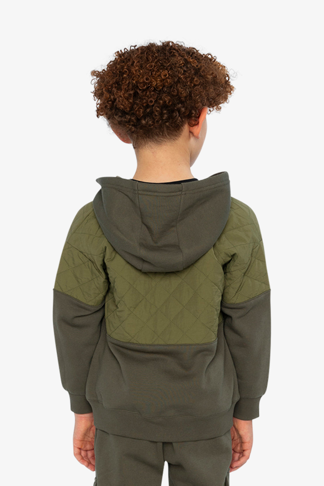 Full Zip Hooded Bi-Material Cardigan Green - Image 4