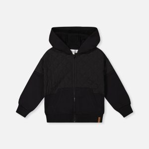 Full Zip Hooded Bi-Material Cardigan Black