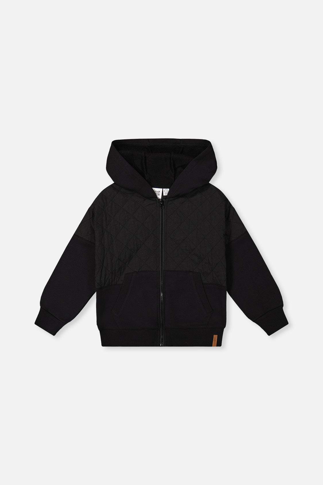 Full Zip Hooded Bi-Material Cardigan Black