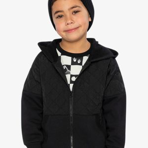 Alternative view of Full Zip Hooded Bi-Material Cardigan Black