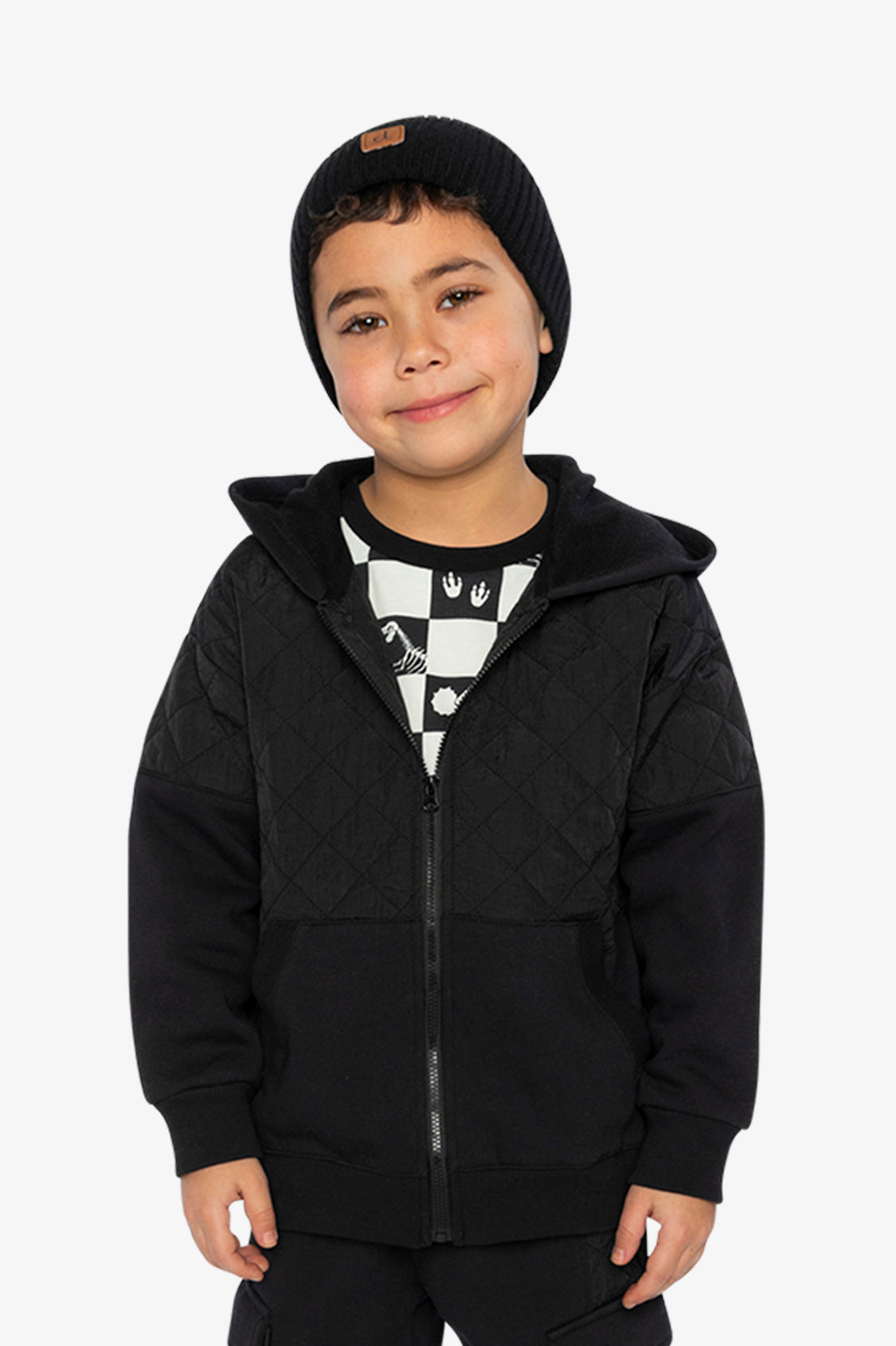Full Zip Hooded Bi-Material Cardigan Black - Image 2