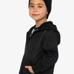 Full Zip Hooded Bi-Material Cardigan Black - Image 3