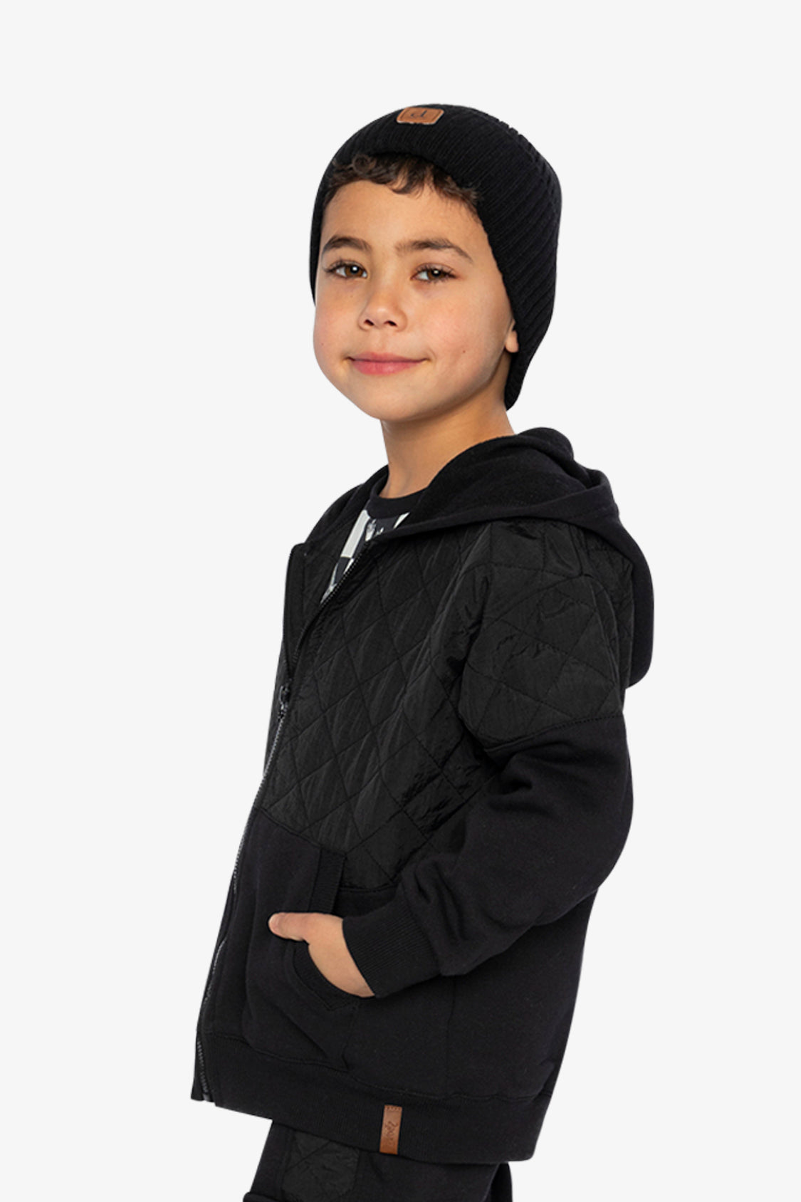 Full Zip Hooded Bi-Material Cardigan Black - Image 3