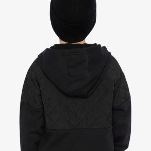 Full Zip Hooded Bi-Material Cardigan Black - Image 4