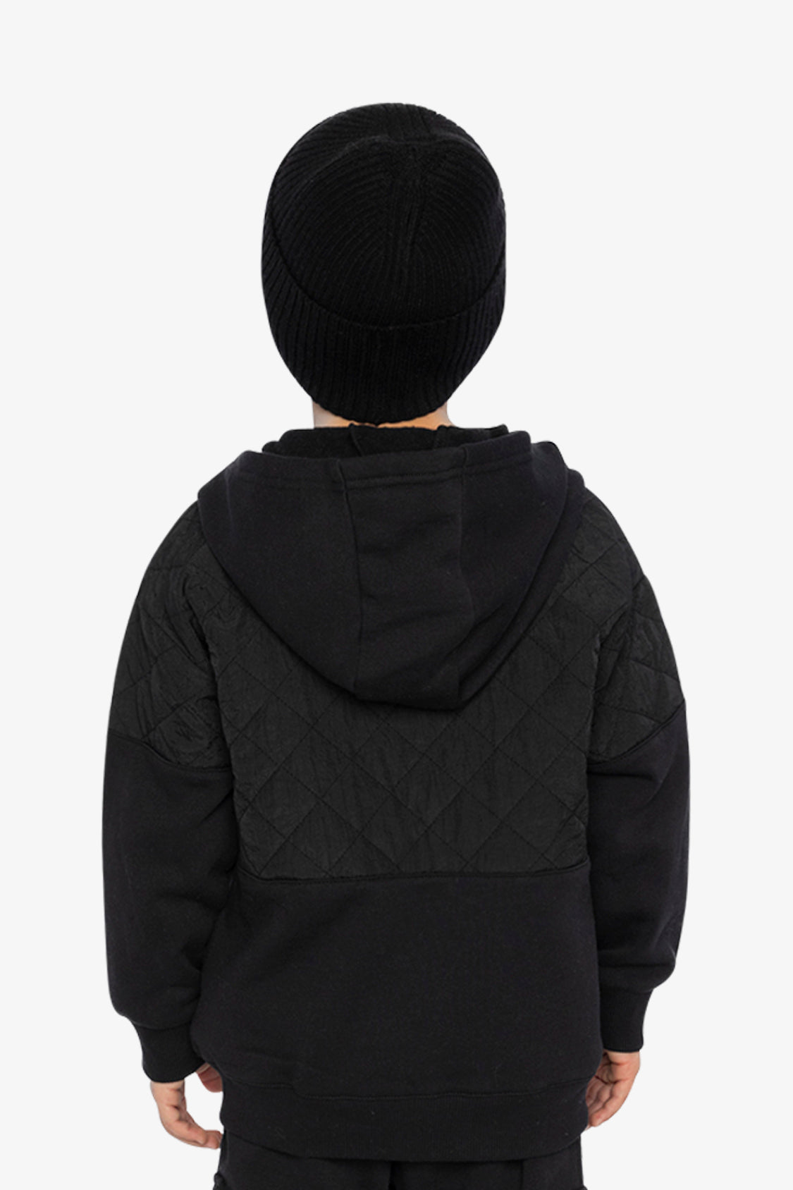 Full Zip Hooded Bi-Material Cardigan Black - Image 4