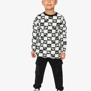 Organic Cotton Long Sleeve T-Shirt Black And White Checker - Image 5