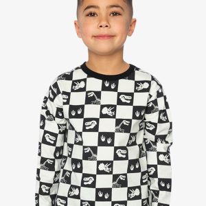 Organic Cotton Long Sleeve T-Shirt Black And White Checker - Image 2