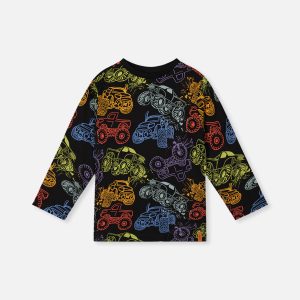 Organic Cotton Long Sleeve T-Shirt Black Monster Truck Print