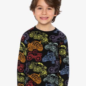 Organic Cotton Long Sleeve T-Shirt Black Monster Truck Print - Image 2