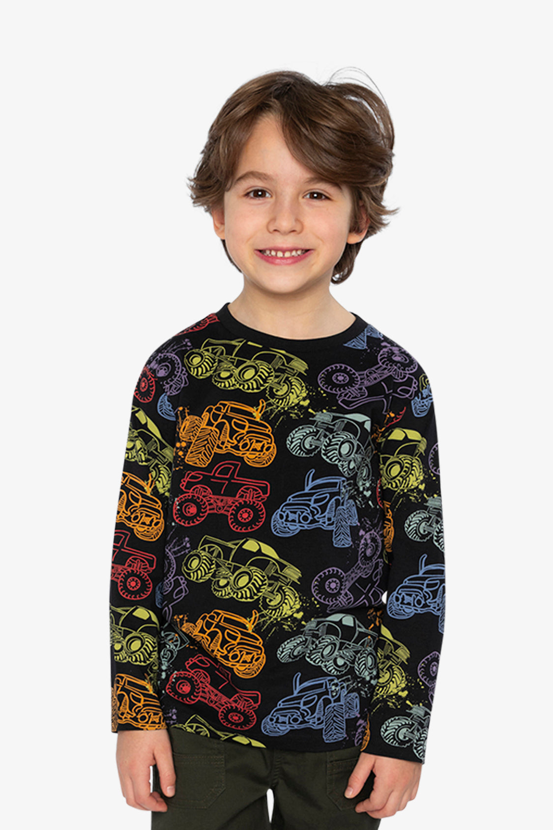 Organic Cotton Long Sleeve T-Shirt Black Monster Truck Print - Image 2