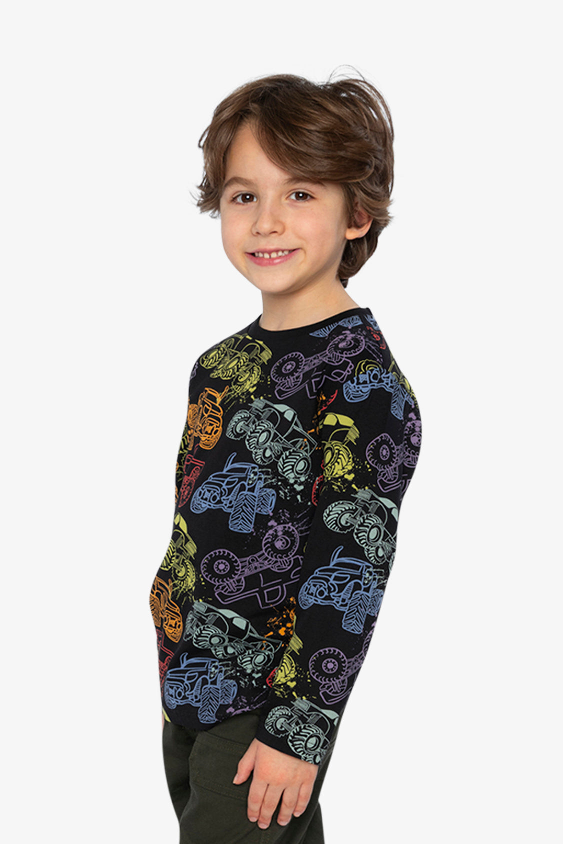 Organic Cotton Long Sleeve T-Shirt Black Monster Truck Print - Image 3