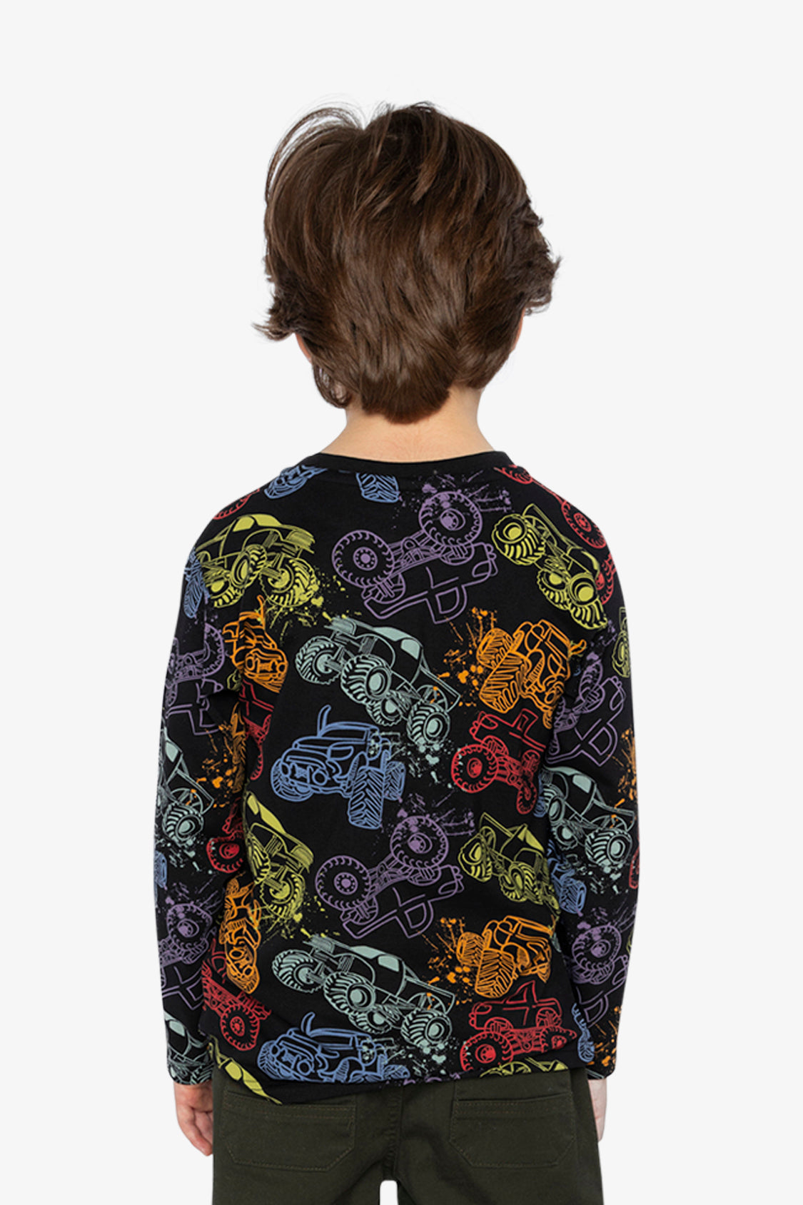 Organic Cotton Long Sleeve T-Shirt Black Monster Truck Print - Image 4