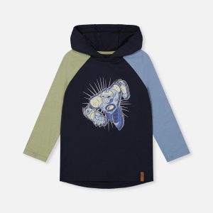 Raglan Hooded T-Shirt Dark Blue And Green - Image 7