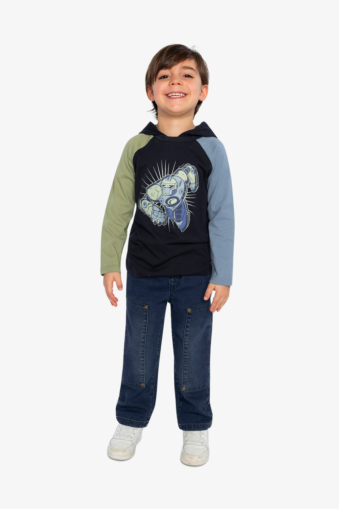 Raglan Hooded T-Shirt Dark Blue And Green - Image 5