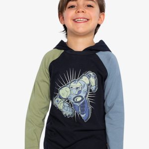 Alternative view of Raglan Hooded T-Shirt Dark Blue And Green