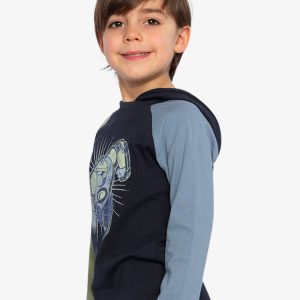 Raglan Hooded T-Shirt Dark Blue And Green - Image 3