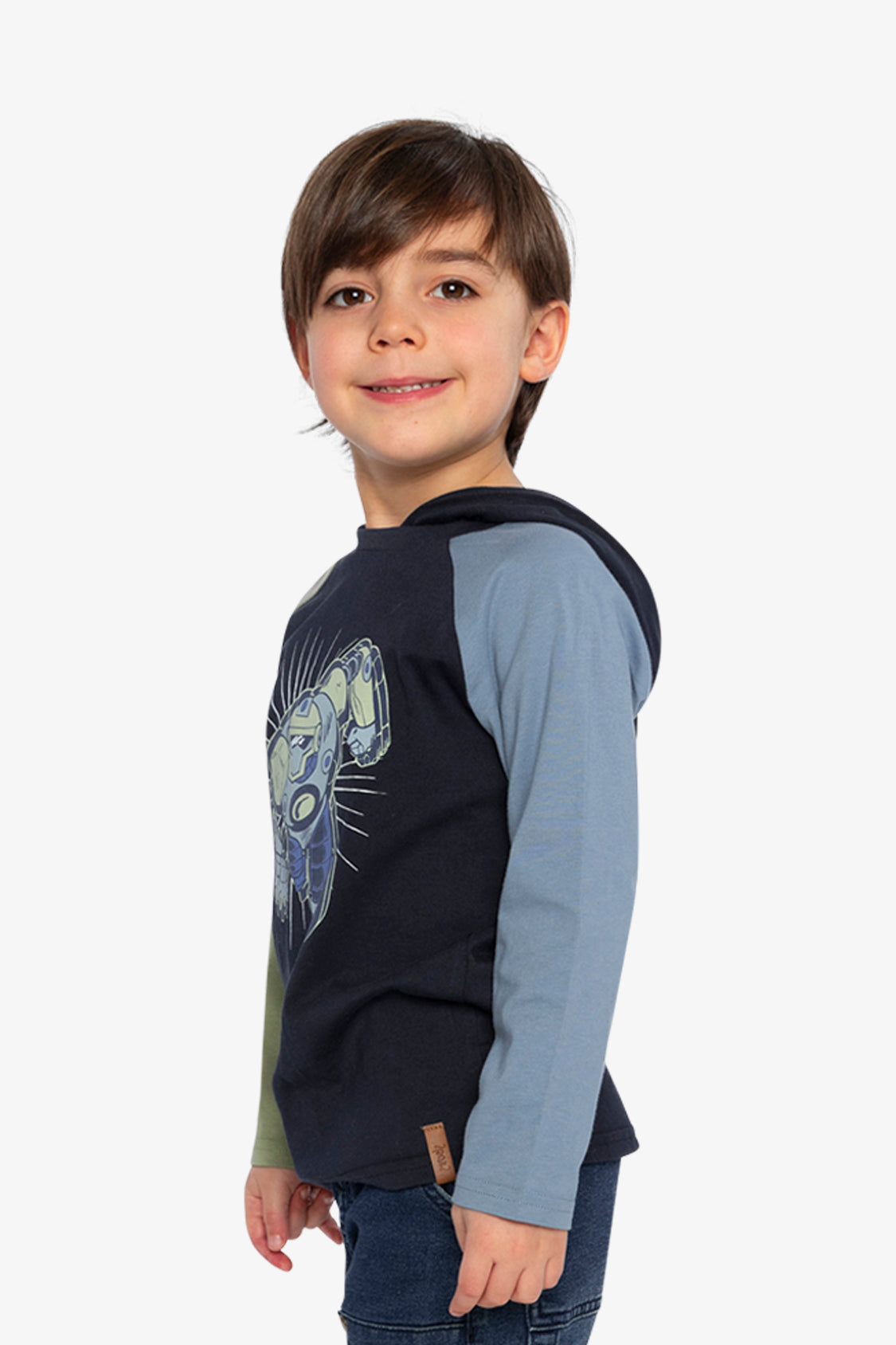 Raglan Hooded T-Shirt Dark Blue And Green - Image 3