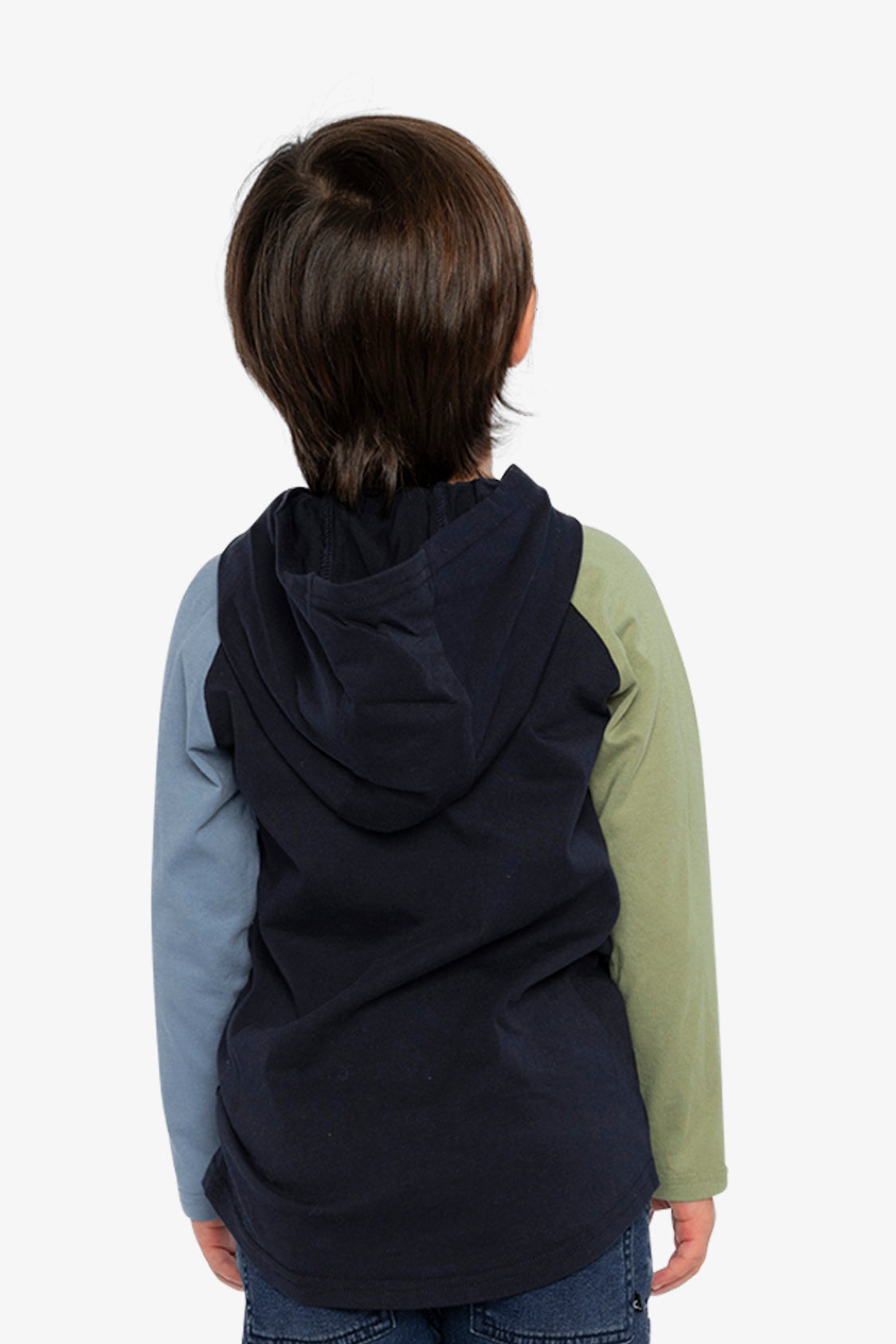 Raglan Hooded T-Shirt Dark Blue And Green - Image 4