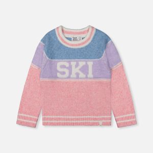Sweater With Ski Jacquard Light Blue And Light Pink