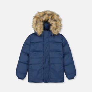 Winter Jacket With Faux-Fur Hood Dark Blue