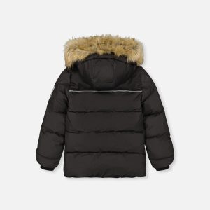 Winter Jacket With Faux-Fur Hood Black - Image 3