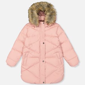 Long Winter Puffer Coat Pale Dusty Pink - Image 9
