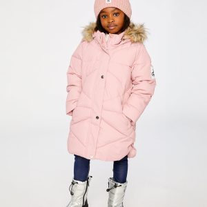 Long Winter Puffer Coat Pale Dusty Pink - Image 2