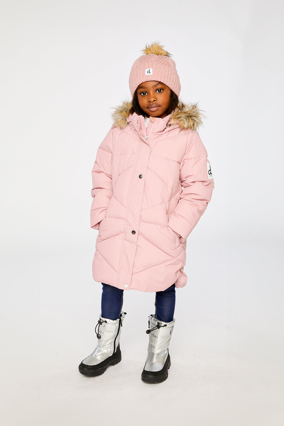 Long Winter Puffer Coat Pale Dusty Pink - Image 2