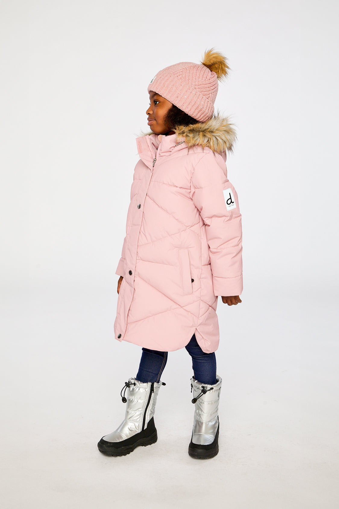 Long Winter Puffer Coat Pale Dusty Pink - Image 4